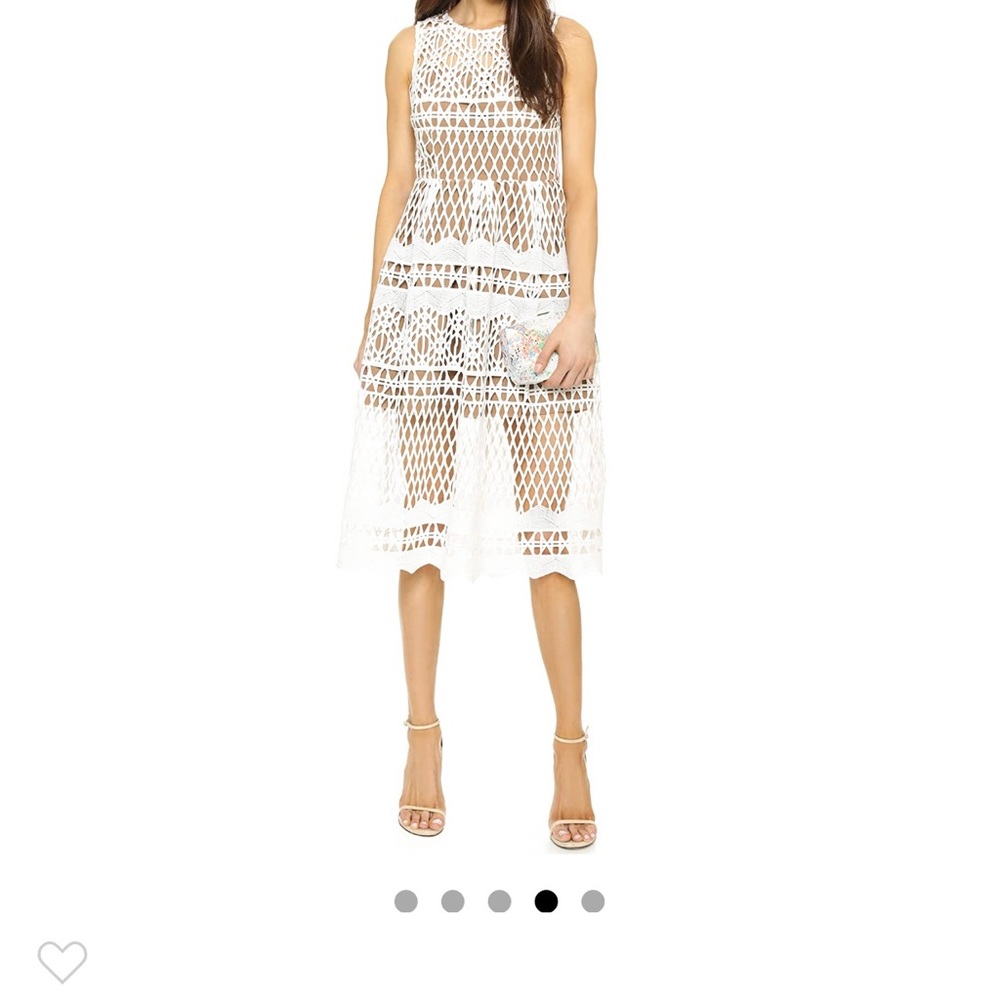 Ministry of Style lace overlay midi dress. White lace over tan liner. Size 4